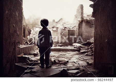 Children suffer from war concept in splendid digital art 3D illustration. 98244497
