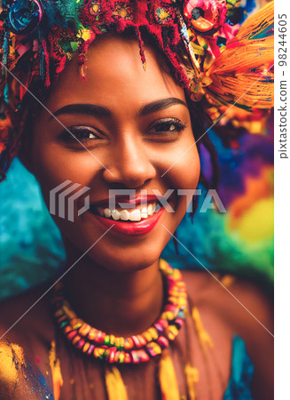 Splendid digital art 3D illustration girl portrait in Holi festival. 98244605