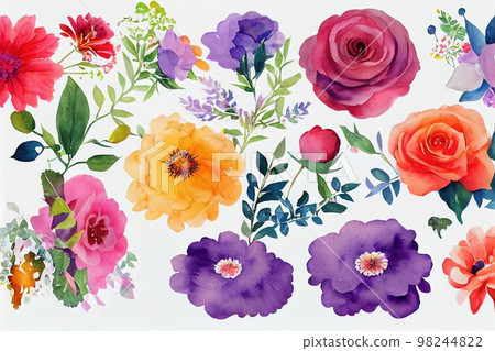 Flower bouquet set watercolor pieces of artwork design 98244822