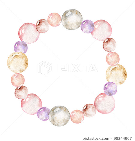 Watercolor hand drawn wreath of pastel bubbles for Valentine's day. Isolated on white background. Design for paper, love and greeting cards, textile, print, wallpaper, wedding 98244907