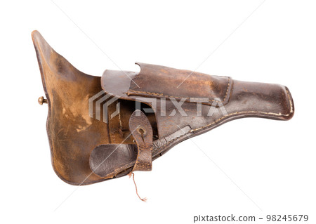 An old brown leather pistol holster. 98245679