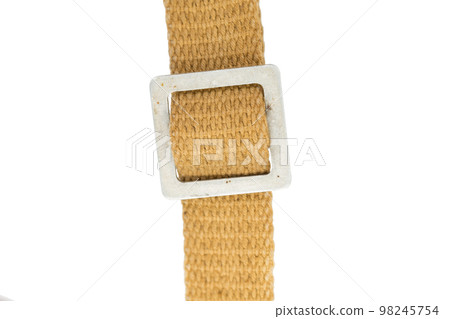 Aluminum buckle on a tarpaulin belt. Aluminum buckle on a tarpaulin belt. 98245754