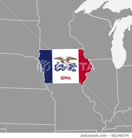 Iowa state flag with map. Vector illustration. Iowa state flag with map. Vector illustration. 98246074