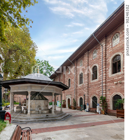 Courtyard of Arap Mosque, formerly a Roman Catholic church, suited in Karakoy Istanbul, Turkey 98246382