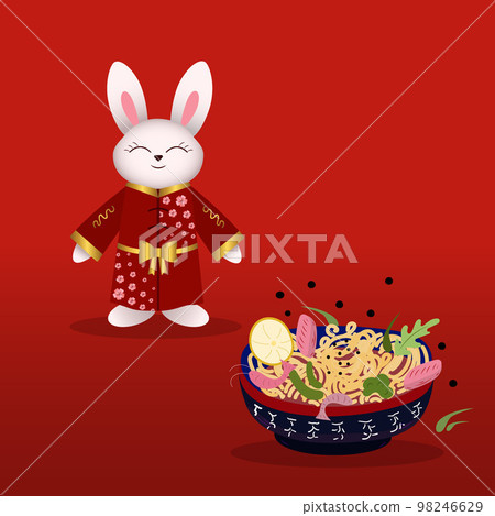 Chinese rabbit, bunny in kimono with plate of...-插圖素材 [98246629] - PIXTA圖庫