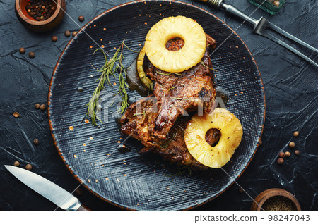 Roasted meat in marinade, barbecue Roasted meat in marinade, barbecue 98247043