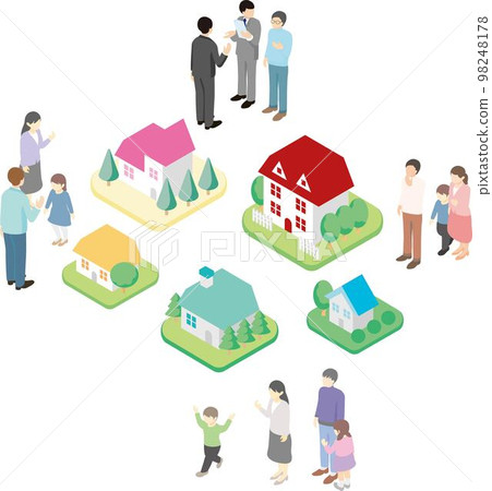 Isometric isometric business person family house housing real estate cityscape illustration material set 98248178