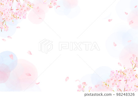 Cute pale pink cherry blossoms and petals spring watercolor white background frame background material illustration 98248326