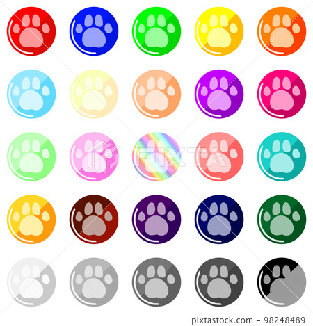 Colorful cute paw coin set bicolor Stock Illustration 98248489