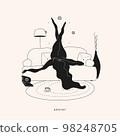 Bored lazy woman lying on sofa at home. Apathy hand drawn vector illustration.  98248705