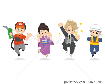 Working people, gas station clerk, proprietress, host, security guard, manager, refueling staff 98248708