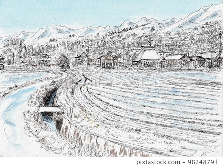 Satoyama's snowy landscape Satoyama's snowy landscape 98248791