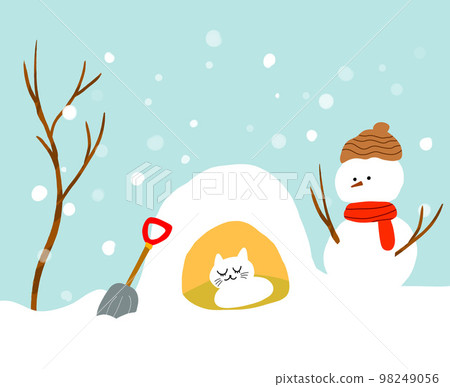Snowman and cat Snowman and cat 98249056