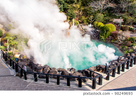 Rising hot spring steam and sea hell Rising hot spring steam and sea hell 98249693