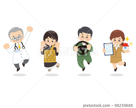 Working people, doctor, monk, driver, designer, doctor, chief priest, monk, driver, architect 98250688