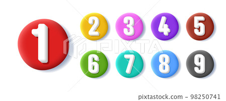 3d colourful number bullet points set 1 to 9 isolated, list items children cartoon graphic 98250741