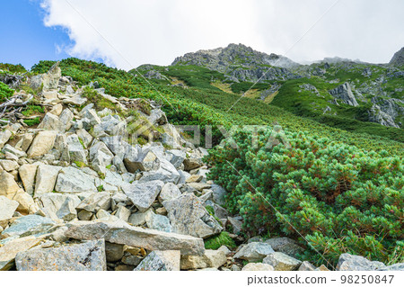 北阿爾卑斯的奧穗高山：在新藤壽太郎的賴張廣場上仰望前穗高山 98250847