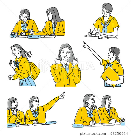 A set of illustrations of high school girls who study hard 98250924