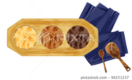 Hand-drawn watercolor illustration of miso on a small plate Hand-drawn watercolor illustration of miso on a small plate 98251237