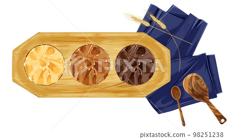 Hand-drawn watercolor illustration of miso on a small plate 98251238