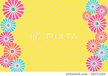 Background image of chrysanthemum flowers and checkered pattern illustration vector 98251264