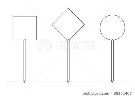 Single continuous line drawing template, set of road signs, Traffic signs on white background. Vector illustration. 98251407