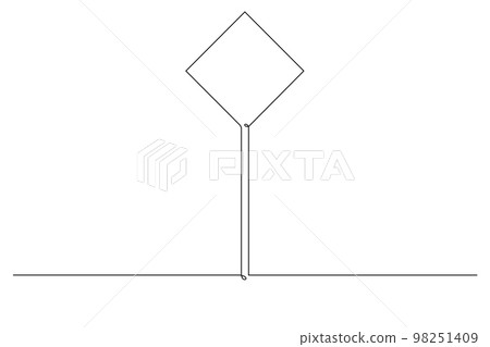 Single continuous line drawing template of square road sign. One line draw vector illustration. Single continuous line drawing template of square road sign. One line draw vector illustration. 98251409