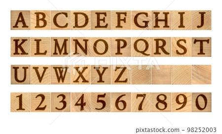 剪裁品牌風格、木製字母表和數字襯線字體 剪裁品牌風格、木製字母表和數字襯線字體 98252003