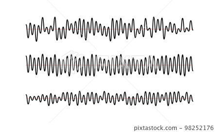 Sound wave signals set. Black audio track beats diagram collection. Voice or music sample concept. Pulse lines. Electronic radio graphics with different frequency and amplitude. Sound wave signals set. Black audio track beats diagram collection. Voice or music sample concept. Pulse lines. Electronic radio graphics with different frequency and amplitude. 98252176