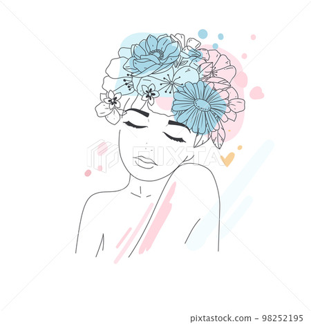 Foce Woman Art Flower Images. 98252195
