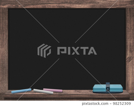 Dark oak frame blackboard with chalk and eraser 98252309