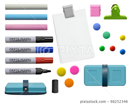 粉筆、記號筆、磁鐵等,無陰影的剪裁部件 粉筆、記號筆、磁鐵等,無陰影的剪裁部件 98252346