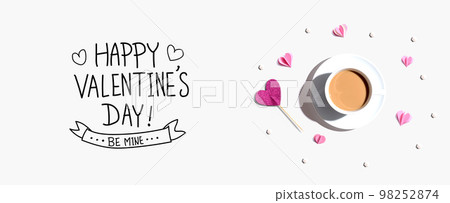 Valentines Day message with a cup of coffee and paper hearts Valentines Day message with a cup of coffee and paper hearts 98252874