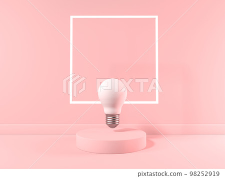 Light bulb on a podium with a square frame - 3D 98252919