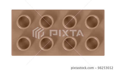 Cafe Au Lait Lego Block Isolated on a White Background. Close Up View of a Plastic Children Game Brick for Constructors, Top View. High Quality 3D Rendering with a Work Path. 8K Ultra HD, 7680x4320 98253012