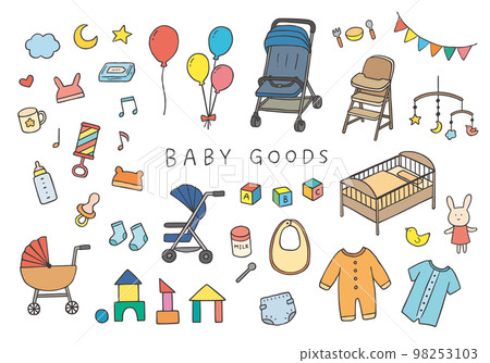 Hand-drawn illustration set of baby goods (color) 98253103