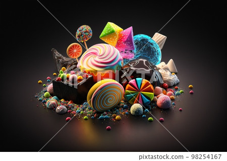 Colorful bright sweets on a black background created with generative AI technology. High quality illustration 98254167