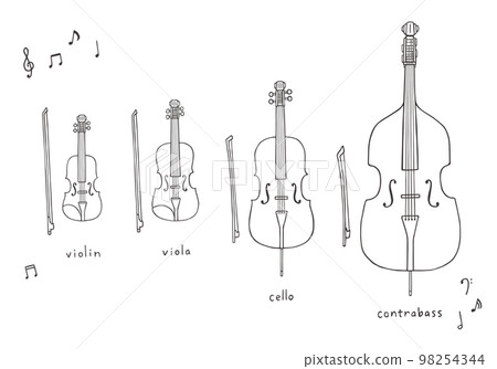 Hand-drawn illustration set of stringed instruments (monochrome) Hand-drawn illustration set of stringed instruments (monochrome) 98254344