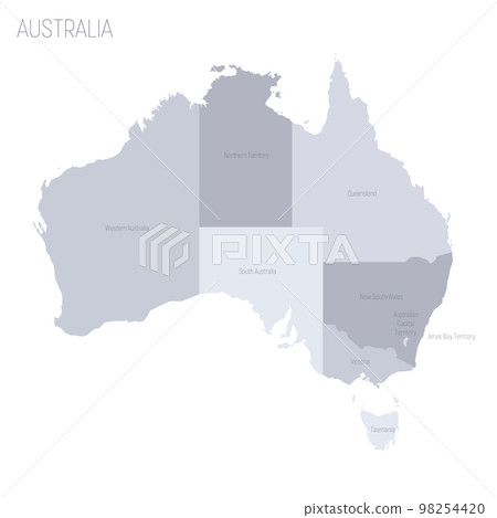 Australia political map of administrative divisions - states and teritorries. Grey vector map with labels. Australia political map of administrative divisions - states and teritorries. Grey vector map with labels. 98254420