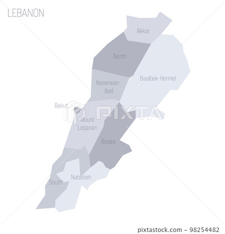 Lebanon political map of administrative divisions - governorates. Grey vector map with labels. 98254482