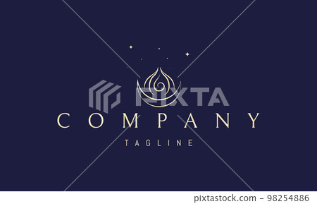 Vector golden logo on which an abstract image of a magical flame with a moon at the base. 98254886