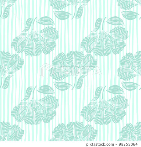 Abstract flower line seamless pattern. Delicate floral vintage outline endless background. Retro style. 98255064