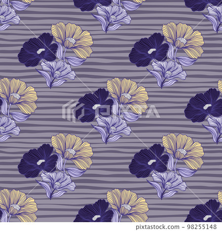 Abstract flower line seamless pattern. Delicate floral vintage outline endless background. Retro style. 98255148