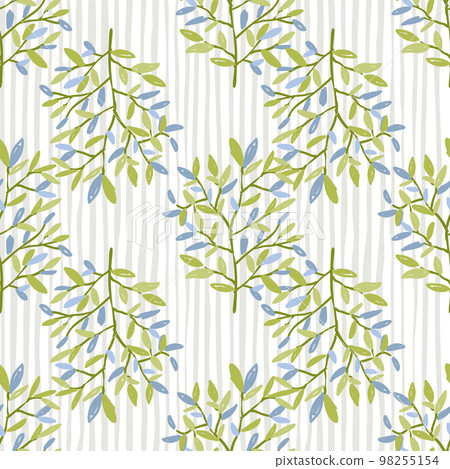 Decorative forest twig endless wallpaper. Hand drawn branches with leaves seamless pattern. 98255154