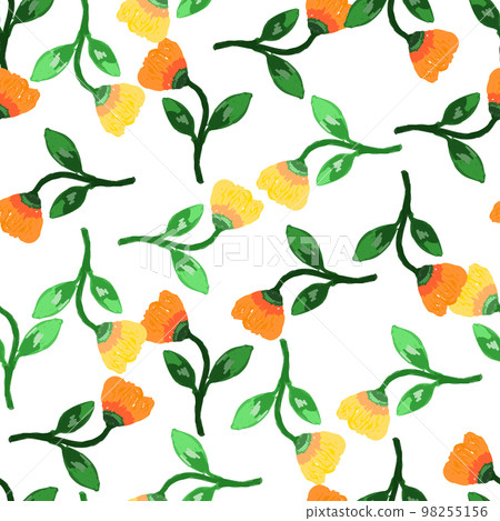 Hand drawn flower seamless pattern. Naive art style. Cute botanical plants endless backdrop. Decorative floral wallpaper. 98255156