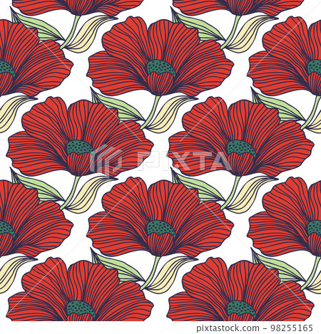 Vintage outline flower endless background. Delicate floral line seamless pattern. 98255165