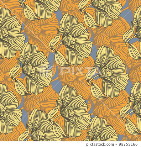 Abstract floral line seamless pattern in retro style. Delicate vintage outline flower endless background. Abstract floral line seamless pattern in retro style. Delicate vintage outline flower endless background. 98255166