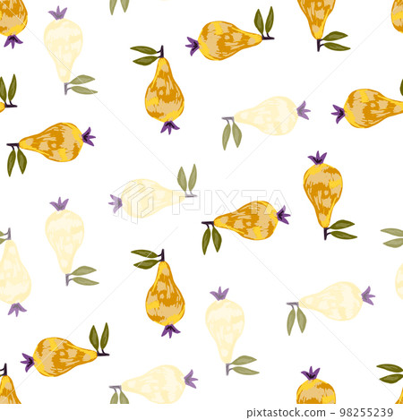 Scribble pears seamless pattern. Hand drawn fruits botanical backdrop. Naive art style. 98255239