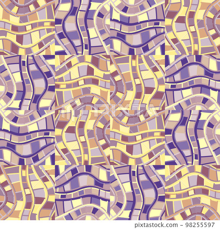 Hand drawn geometric lines tile ornament. Abstract kaleidoscope mosaic seamless pattern. Vintage line wallpaper. 98255597