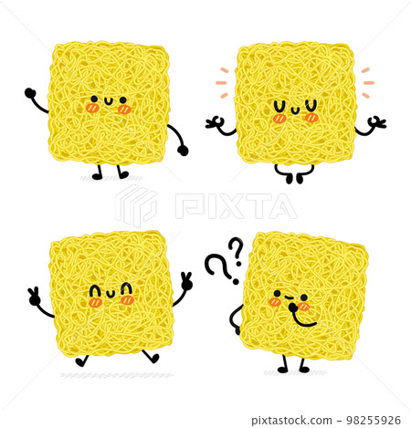 Cute funny instant noodle character set. Vector hand drawn cartoon kawaii character illustration icon. Isolated on white background. Cute asian instant noodle,ramen cartoon mascot concept 98255926